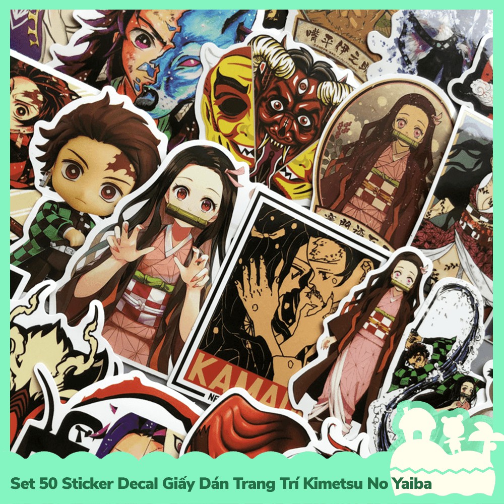 [Sẵn VN - NowShip] Set 50 Sticker Decal Dán Trang Trí Mẫu Anime Manga Kimetsu No Yaiba Demon Slayer Fanstatic