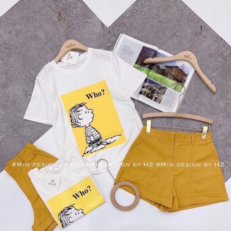 SNU223 - SET NỮ ÁO TRẮNG WHO MIX QUẦN SOOC VÀNG | BigBuy360 - bigbuy360.vn