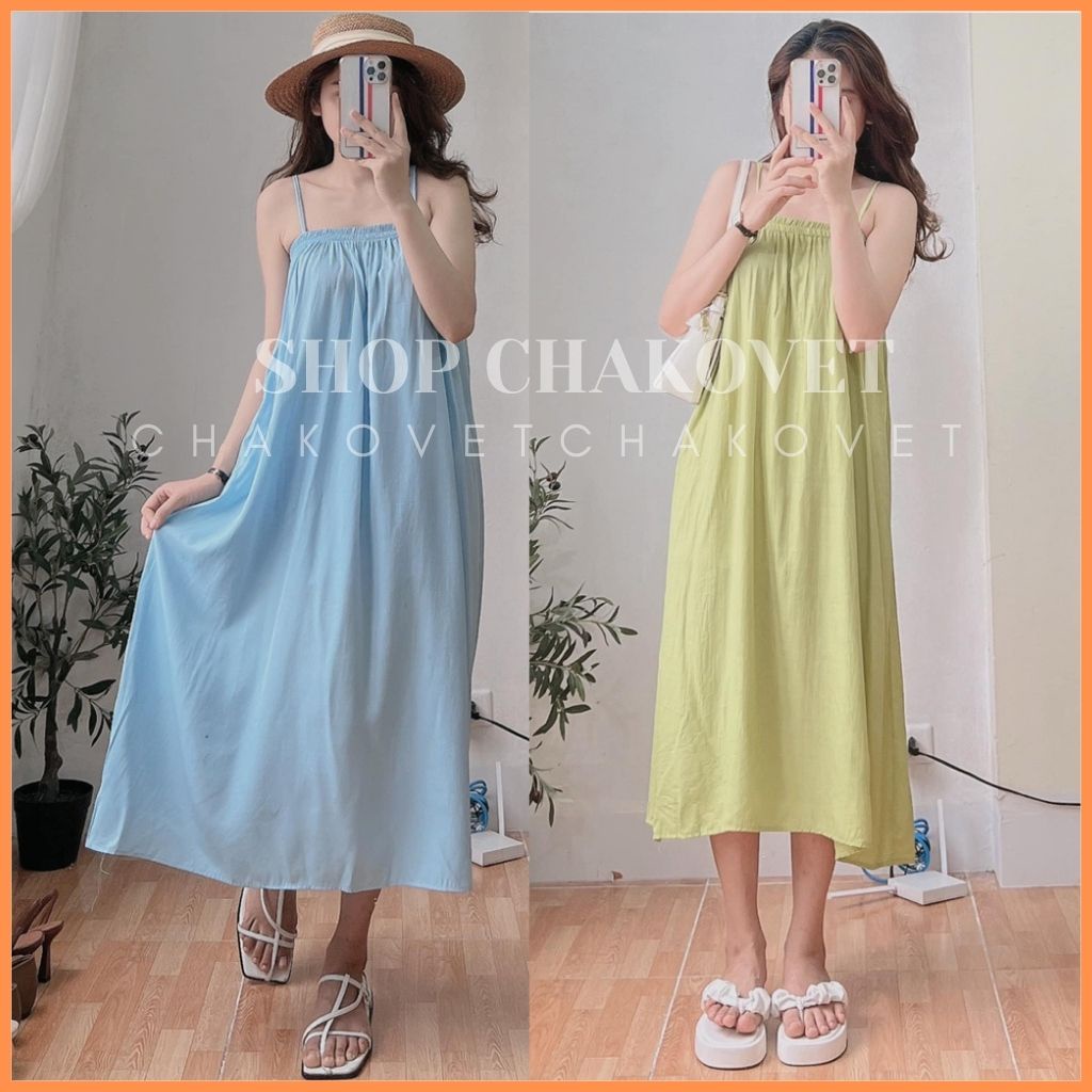 Váy 2 dây nữ đầm maxi đi biển V8228 dáng dài qua gối chun ngực freesize babydoll xanh lá đẹp vintage sang chảnh-CHAKOVET | BigBuy360 - bigbuy360.vn