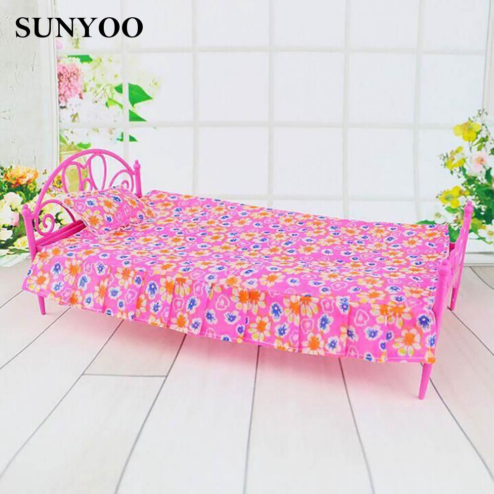 Giường Ngủ Màu Hồng Dễ Thương Trang Trí Nhà Búp Bê 31x15 X 12cm