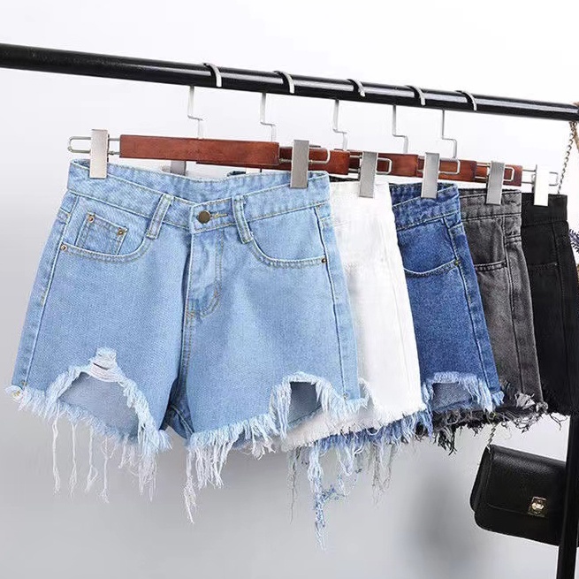 LEVIS Quần Short Jean Đen Phối Rách Thời Trang Hàn Quốc Cho Nữ