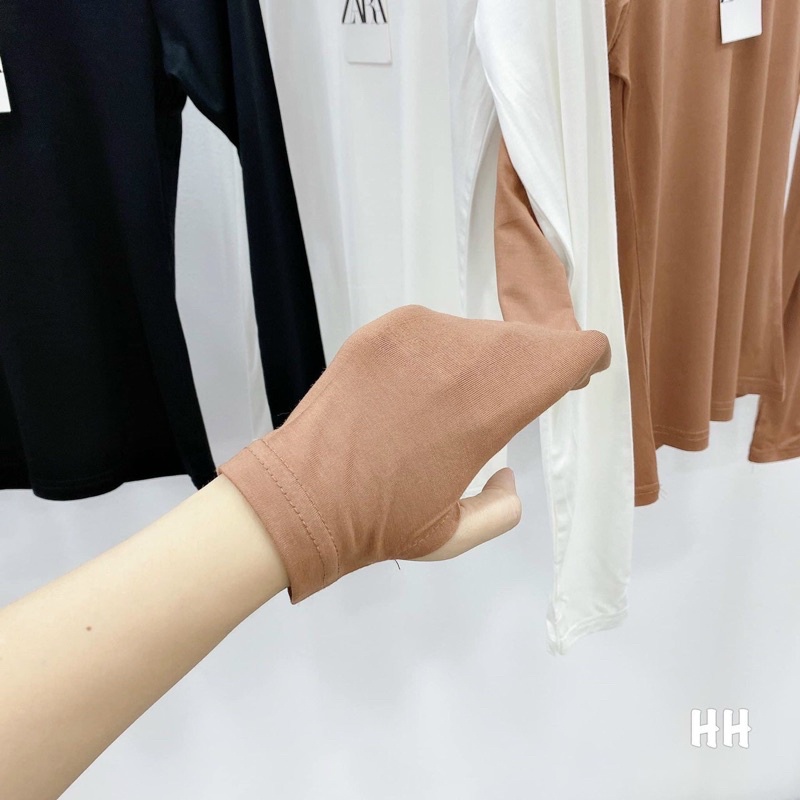áo thun tay dài xỏ ngón phối xích, áo croptop tay dài thời trang mùa thu