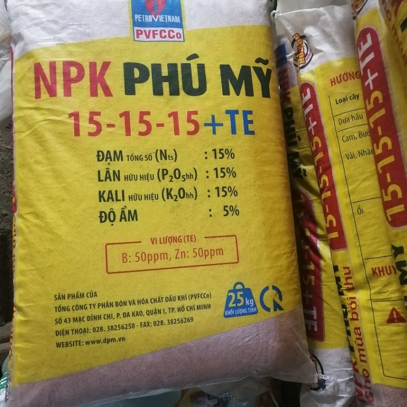 1 Kg phân bón Npk 15.15.15 Phú Mĩ - Thúc ra hoa, đậu trái, nhiều củ, quả - Tăng chất lượng, tăng năng suất, hiệu quả cao