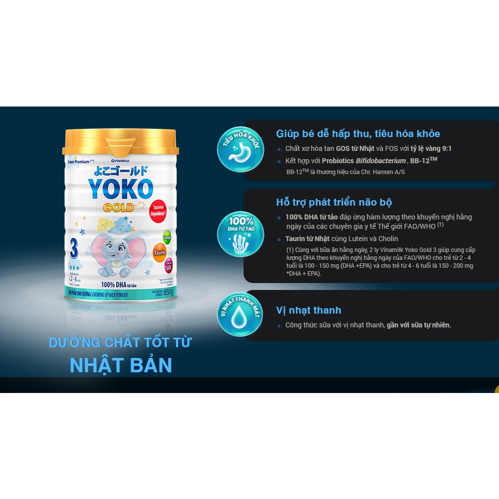 SỮA VINAMILK YOKO GOLD 2 850G ( (CHO BÉ 1 - 2 TUỔI)