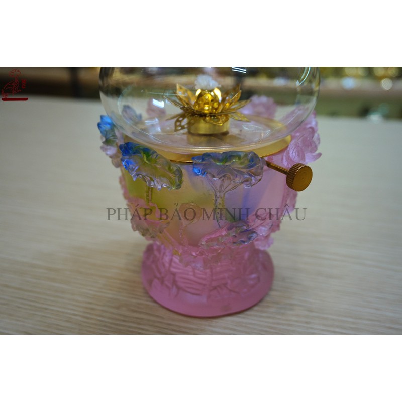 [PHÁP BẢO MINH CHÂU] Đèn Dầu Hoa Sen Nổi Lưu Ly - Hồng (1 chiếc)