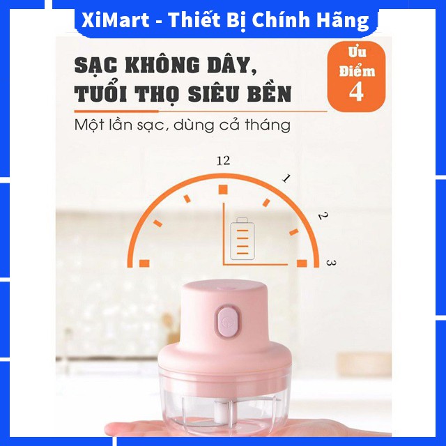 [MỚI] Máy xay mini cầm tay cao cấp sạc điện nhỏ gọn dễ sử dụng xay thịt, hành, tỏi ớt, rau củ quả - BH 1 đổi 1 - XiMart