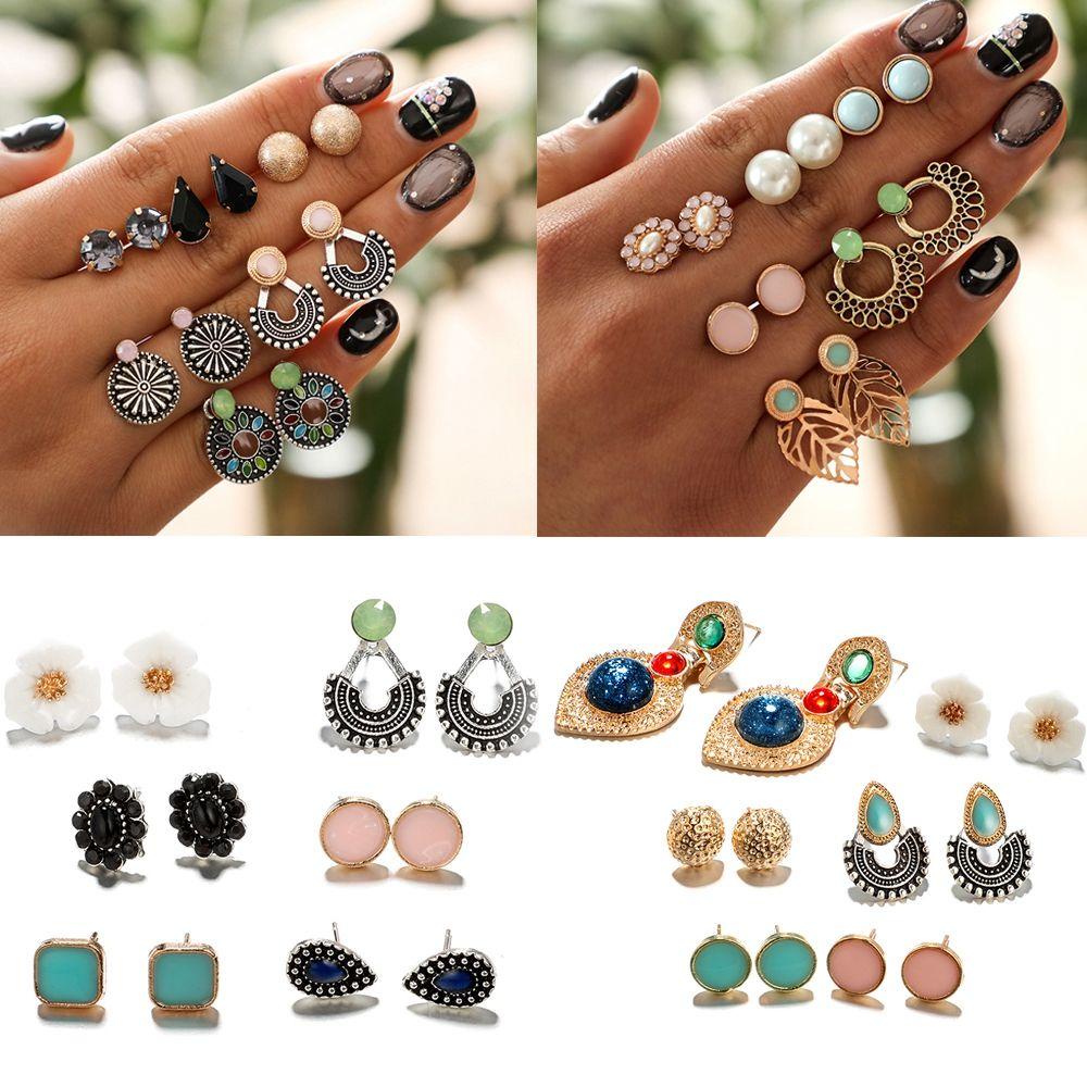 1 Set 6 Đôi Bông Tai Hình Hoa Phong Cách Vintage|Lá Rỗng