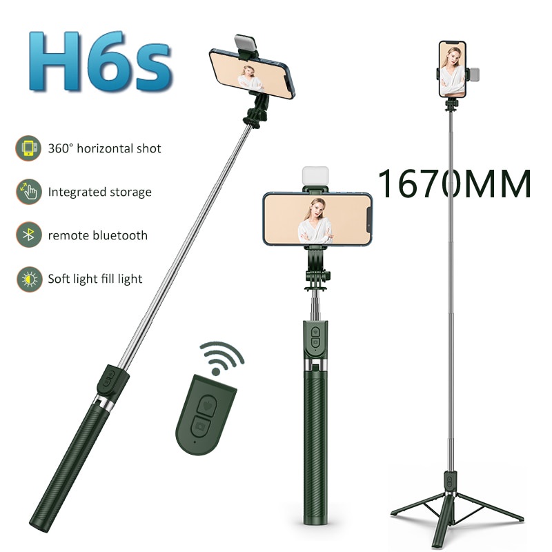 Gậy Tự Sướng H6 Bluetooth Không Dây Mini Có Thể Gập Lại Kèm Đèn Led Điều Khiển Từ Xa Cho Ios Android H6s