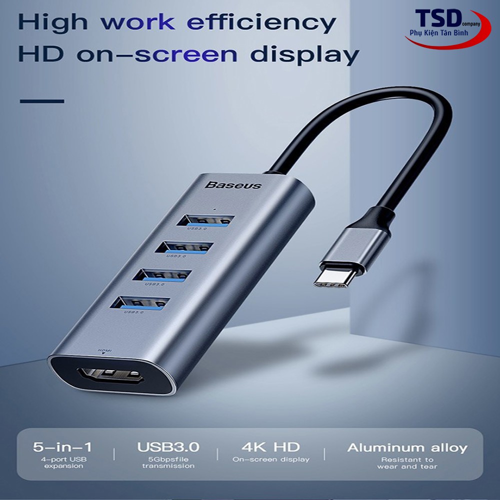 Hub Chuyển Type C Ra USB 3.0 Và HDMI Baseus Enjoy Chính Hãng