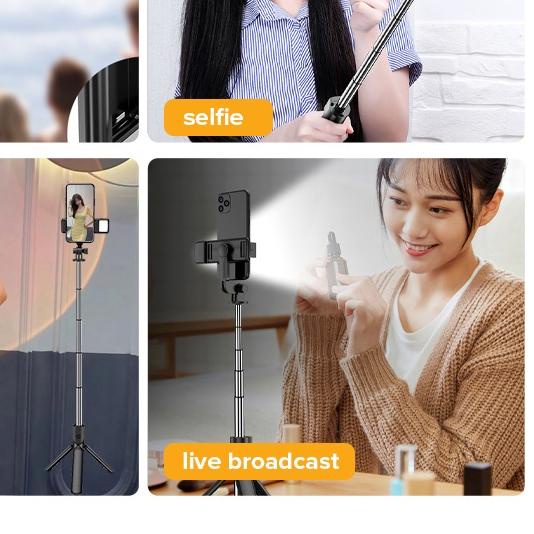 ♕ Gậy Tự Sướng Bluetooth 4 Trong 1 S03s Có Đèn LED Màu Đen Cho android / ios ➮