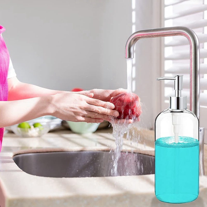 Bình Đựng Xà Phòng Dạng Lỏng Bằng Thủy Tinh Trong Suốt Kèm Đầu Bơm 16 Oz Cho Nhà Bếp/Phòng Tắm