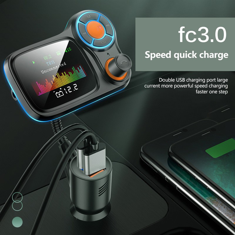 IN STOCK Car Charger Bluetooth 5.0 Noise Reduction Colorful Screen Car Mp3 Player Car Transmitter