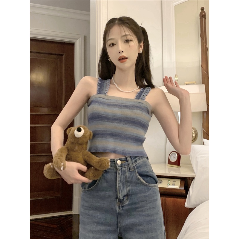 Áo yếm dệt kim ZHELIHANGFEI họa tiết vân kẻ sọc thời trang