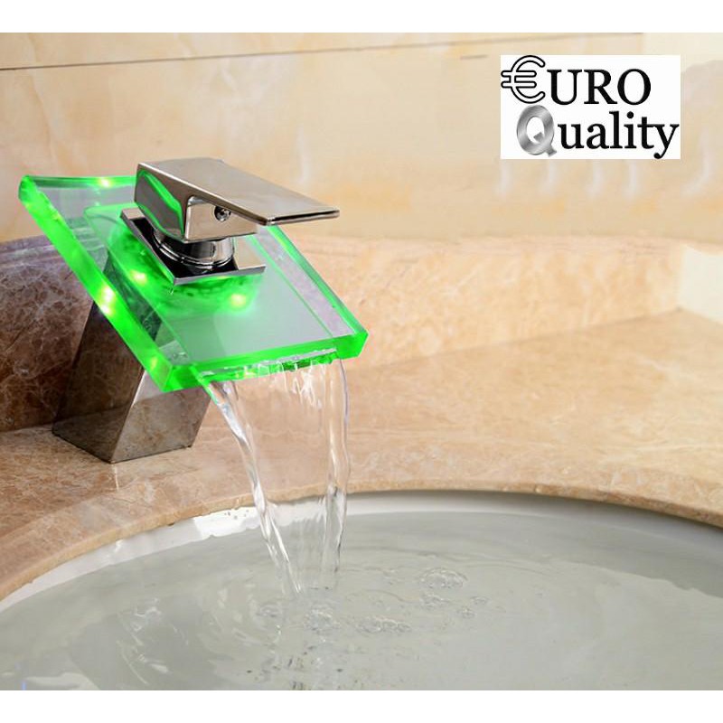 Vòi Lavabo Thác Nước Kính Cường Lực đổi màu theo nhiệt độ nước Euro Quality