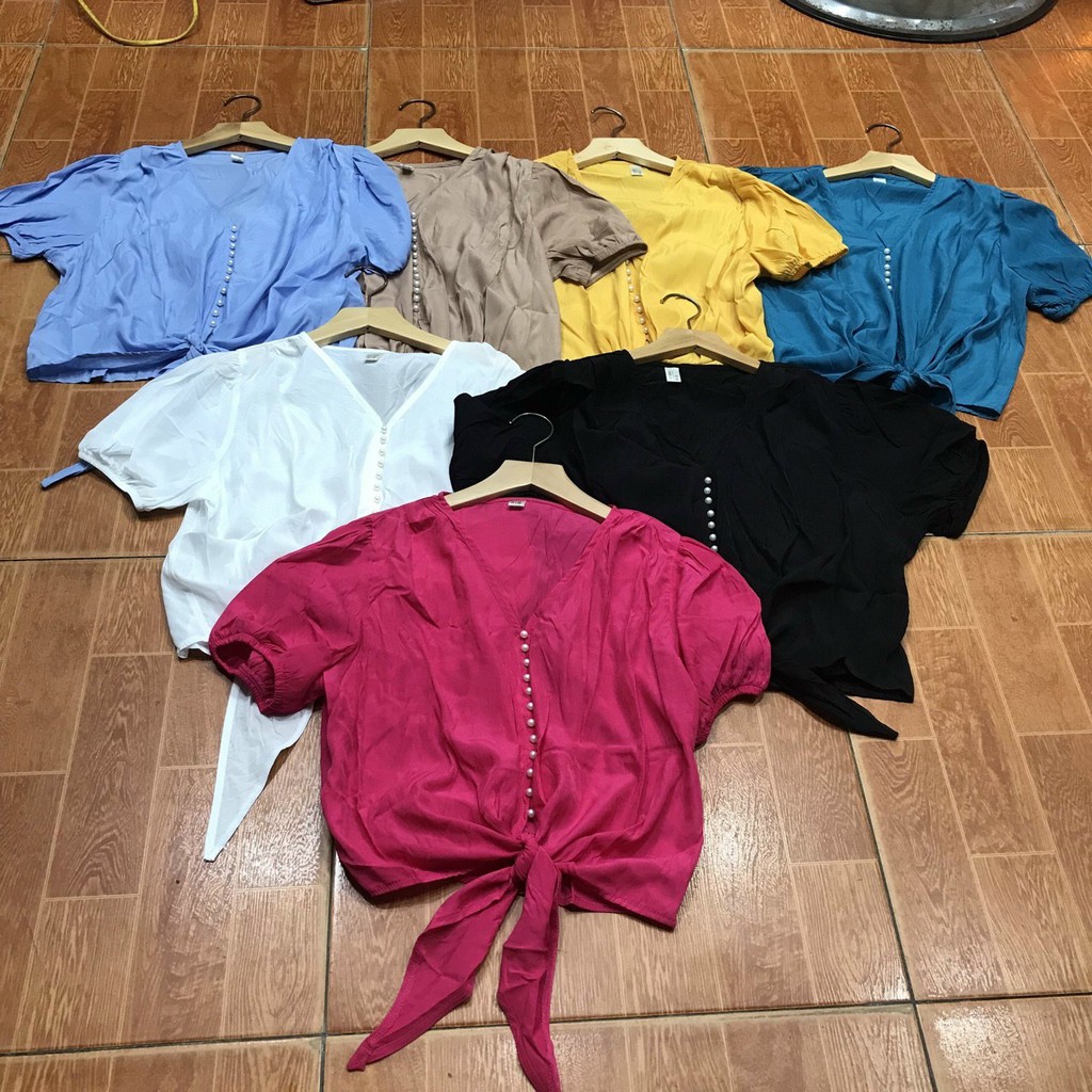 Áo lụa buộc vạt nữ - Áo buộc vạt bọc cúc ngực | BigBuy360 - bigbuy360.vn