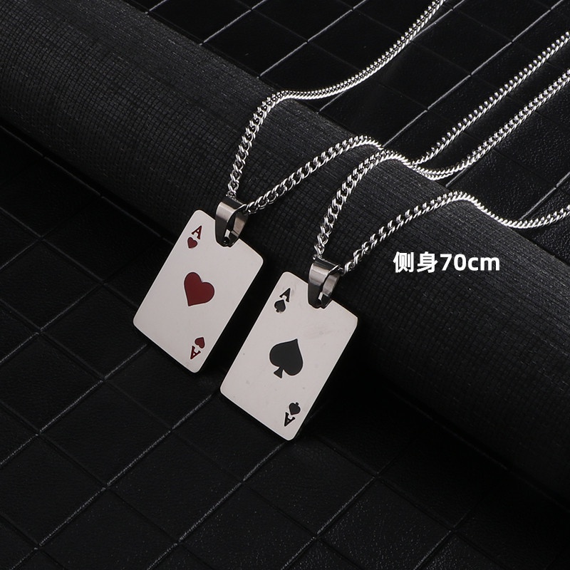 Vòng cổ Thép Titan Mặt Thẻ Bài poker Trái Tim Thời Trang Unisex