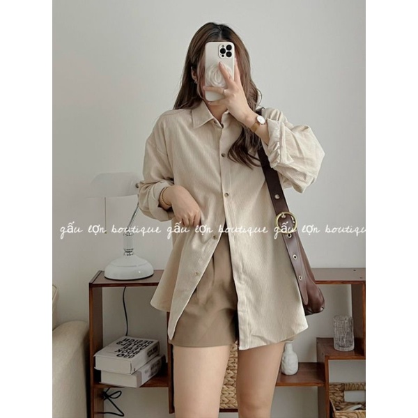 Áo sơ mi nhung tăm form rộng ulzzang hàn quốc