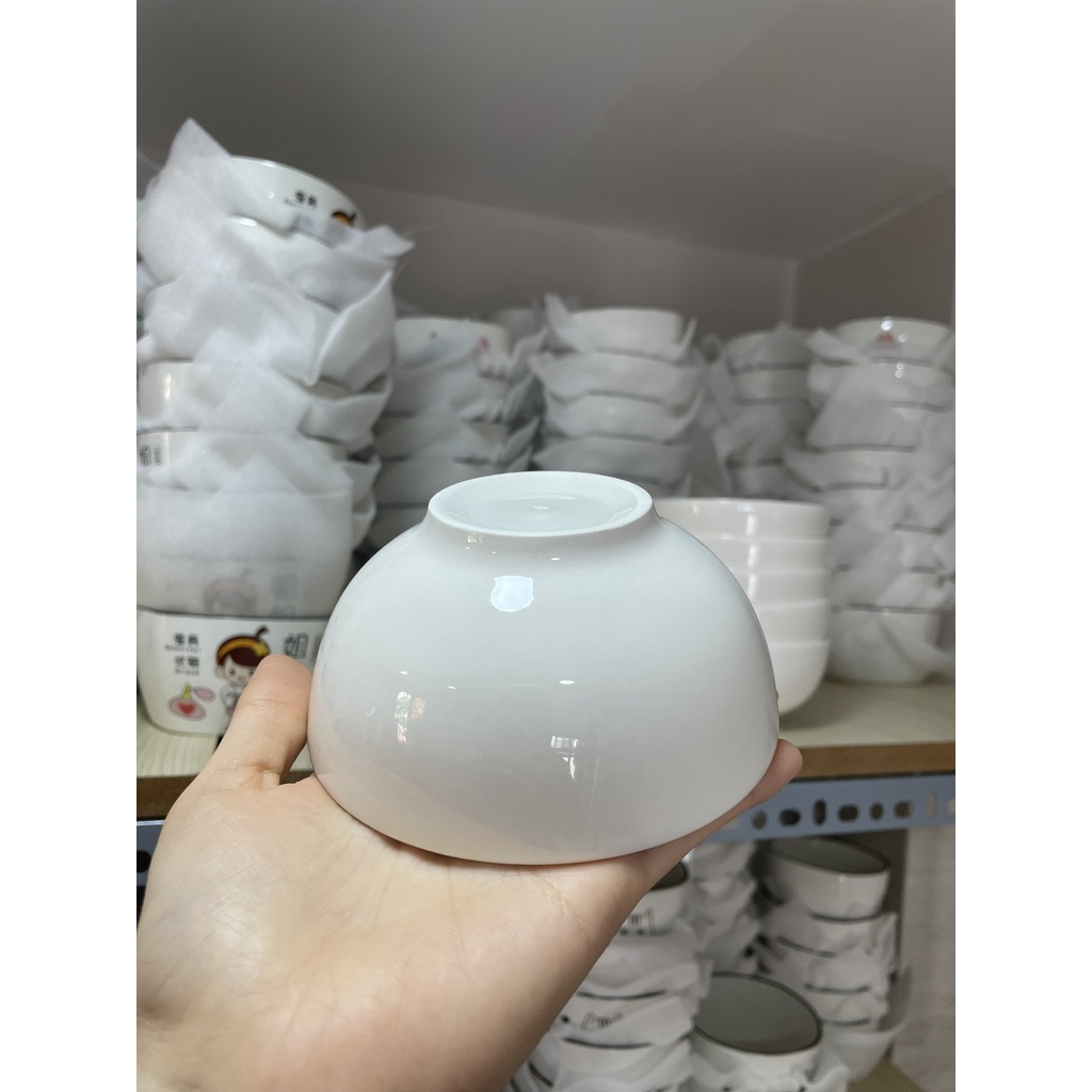 BỘ 10 chén ăn cơm bằng gốm sứ full trắng. Bát ăn cơm kich thước 11x6.5cm.