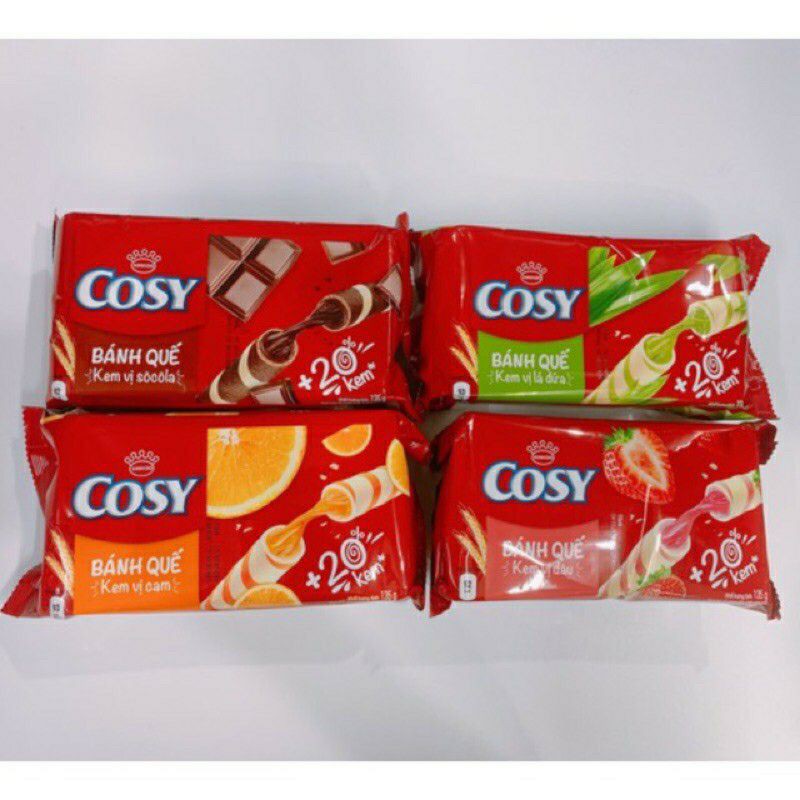 Bánh quế Cosy 135g (Dâu, Socola, Cam, Dứa sữa, Trộn mùi)