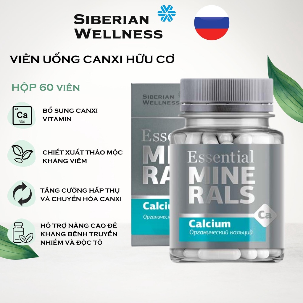 Canxi hữu cơ cho người lớn Siberian Wellness bổ sung vitamin hộp 60 viên của Nga - hàng chính hãng