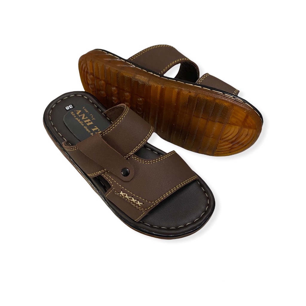 Dép nam quai ngang khâu viền chắc chắn hàng tận xưởng màu nâu đen/đen/nâu đỏ ms 048