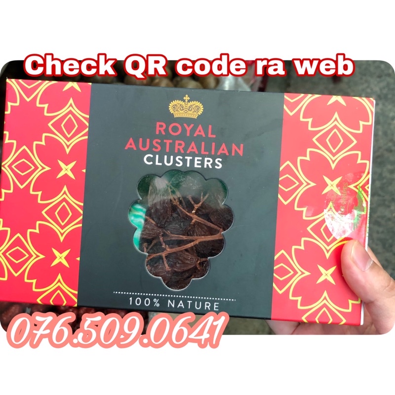 Nho khô đen cành Úc [QR code ra web] hộp 500gr