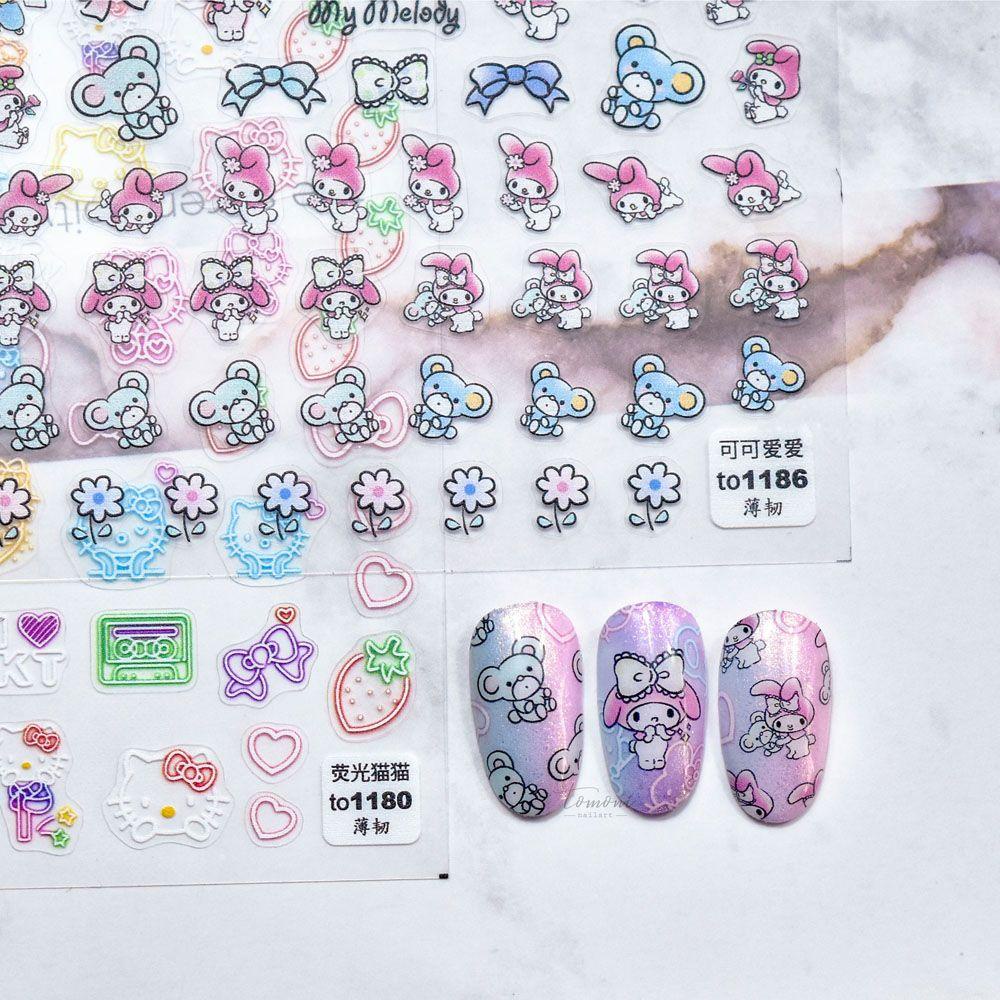 Nhãn dán lá nhôm dập nổi hoạt hình 3D dễ thương tự dính trang trí móng lâu trôi DIY