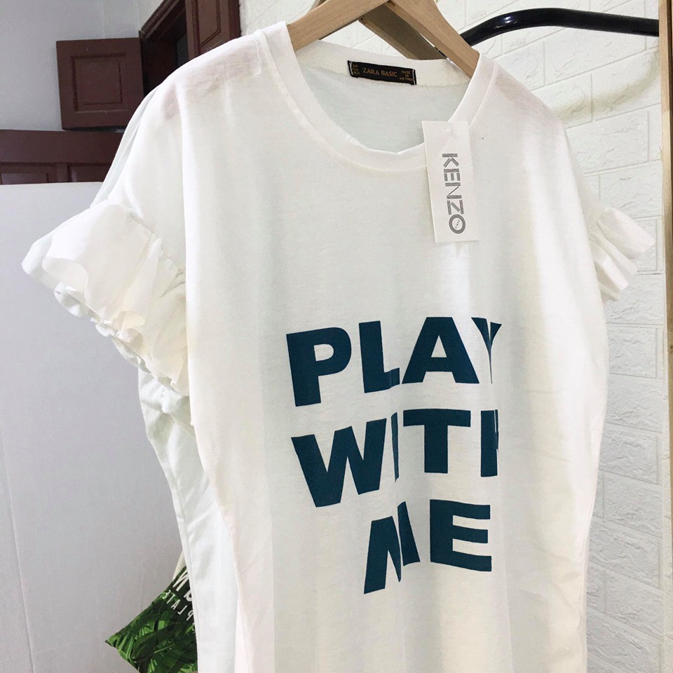 Đầm suông nữ Play cánh tiên cổ tròn họa tiết chữ đơn giản chất cotton form rộng freesize dưới 65kg