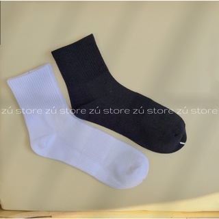 vớ cổ trung trơn basic trắng đen