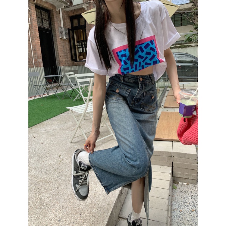 IMAODOU Chân Váy Jean Chữ a Lưng Cao Xẻ Tà Phong Cách Hàn Quốc Thời Trang Mùa Hè Mới Cho Nữ