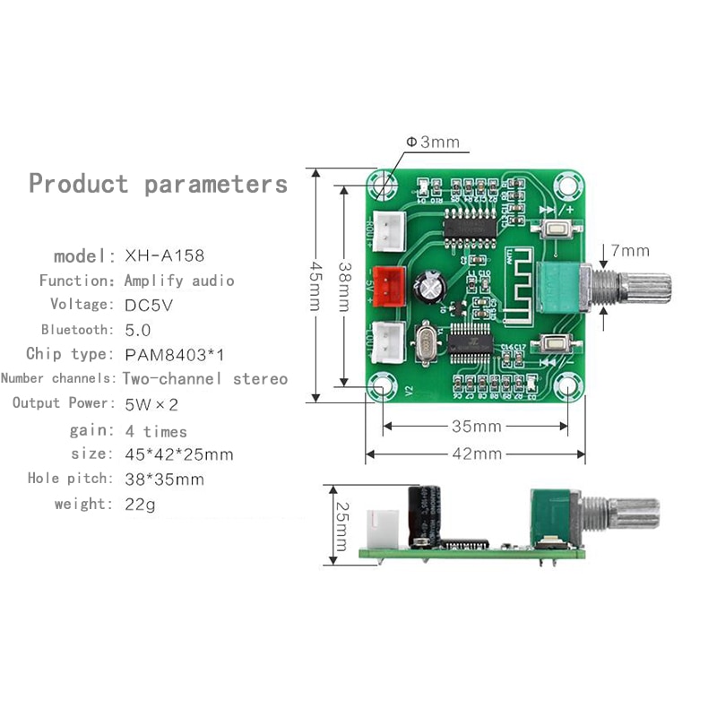 POWER POWER Bo Mạch Khuếch Đại Âm Thanh Bluetooth 5.0 Xh-A158 Pam8403 5wx2