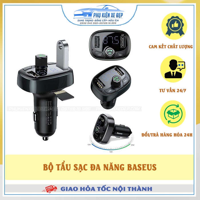 Bộ tẩu sạc đa năng phát nhạc Bluetooth ⚡CAO CẤP⚡ trên xe hơi Baseus S09 T-Typed MP3