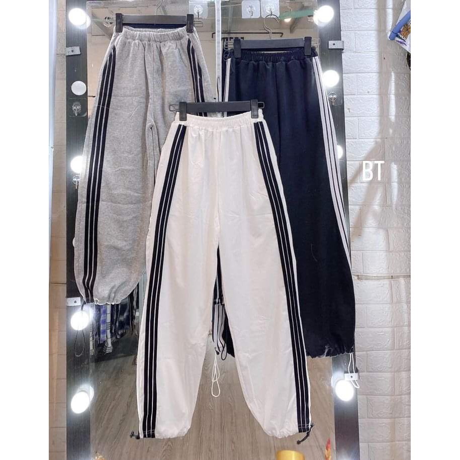 Quần Jogger Nữ 3 Sọc Dây Rút ⚡ Casper.Store | FREESHIP | ⚡ Quần thun ống suông Culottes thể thao 3 sọc trắng