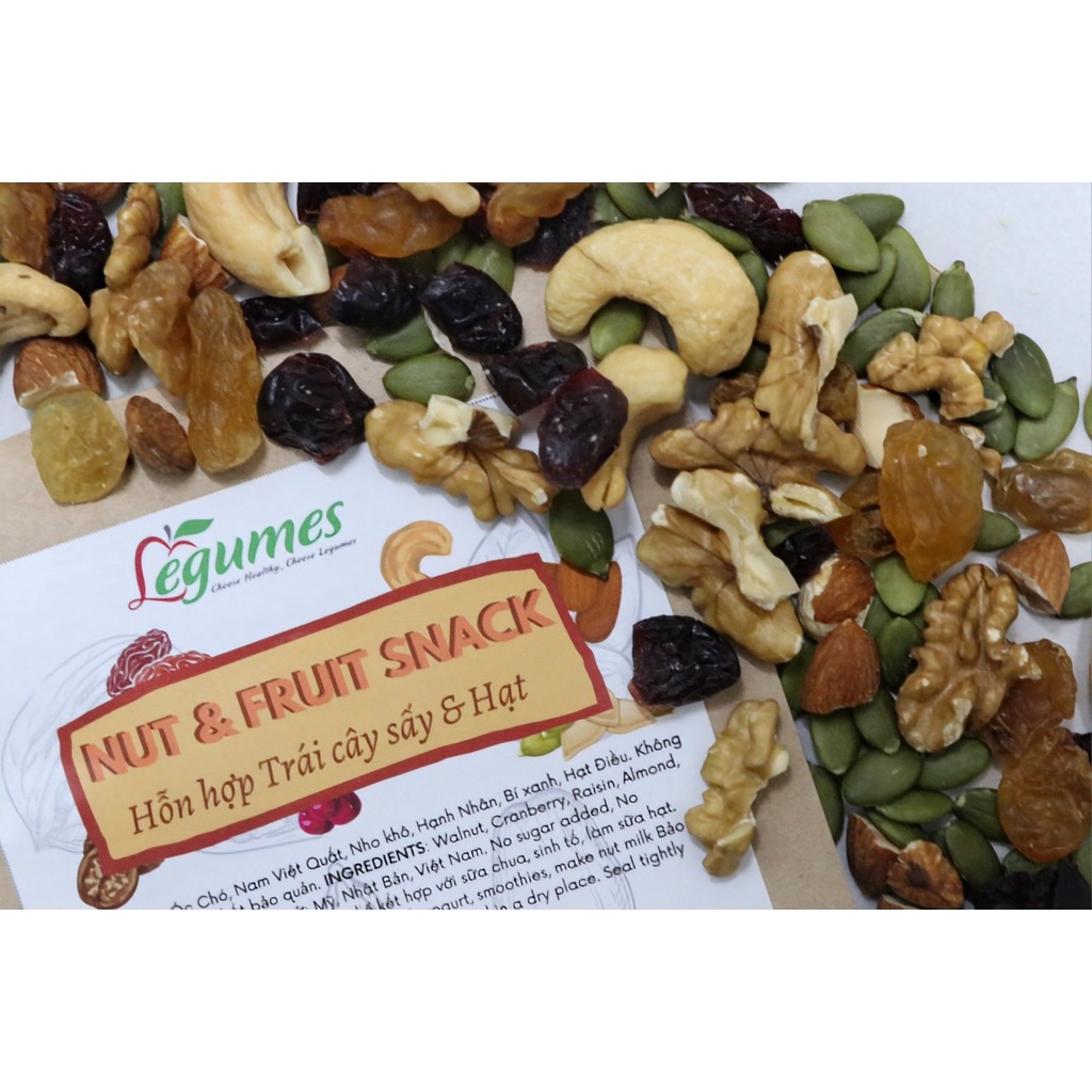 Hỗn hợp Hạt và Trái cây sấy ăn vặt tốt cho sức khỏe, không lo tăng cân - Nuts & Dried Fruits snack - Légumes Việt Nam