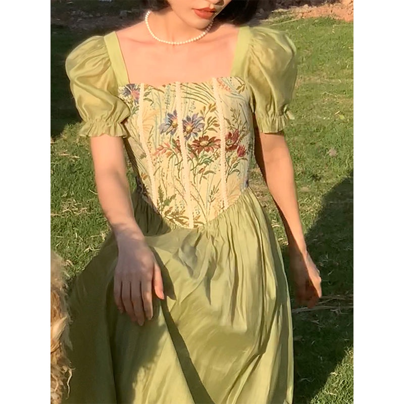 Đầm Nữ Cổ Vuông Phong Cách Retro Pháp Cá Tính