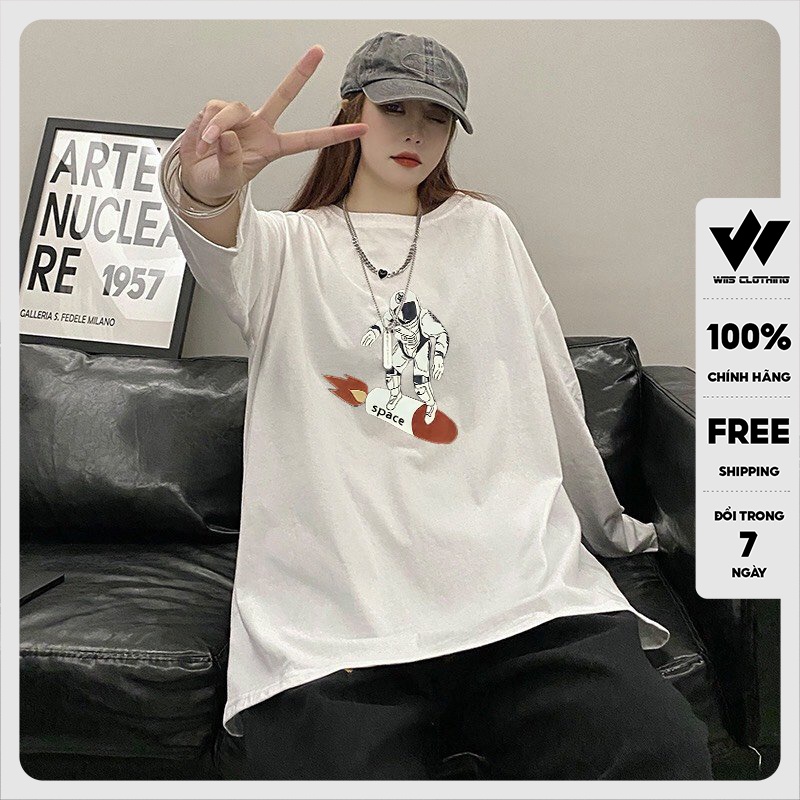 Áo thun tay dài WIIS phông unisex form rộng SPACE NASA nam nữ sweater oversize ulzzang
