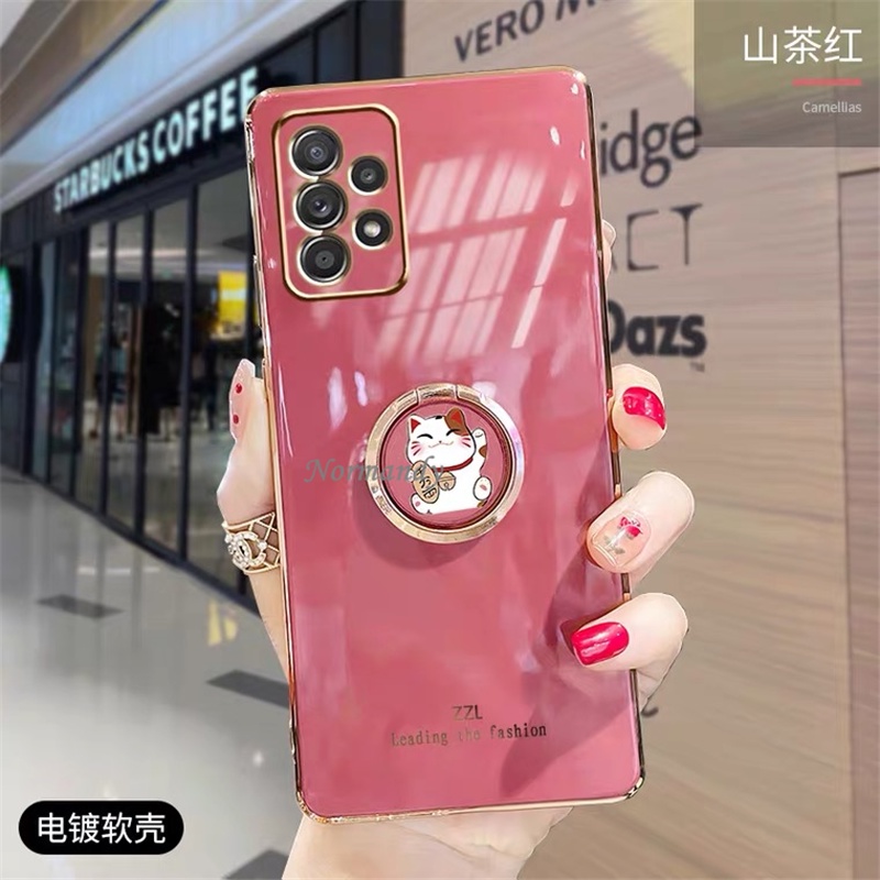 Ốp Điện Thoại Silica Gel Mềm Mạ Hình Mèo May Mắn Cho Samsung Galaxy A53 A05 A05 A23 A33 A73 A23 LTE A13 M33 M23 5G 4G