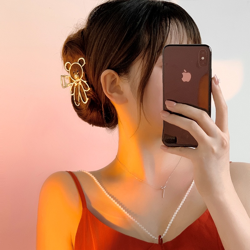 Kẹp Tóc Hình Gấu Hoạt Hình Ba Chiều Bằng Kim Loại Đính Ngọc Trai Thời Trang Hàn Quốc vintage
