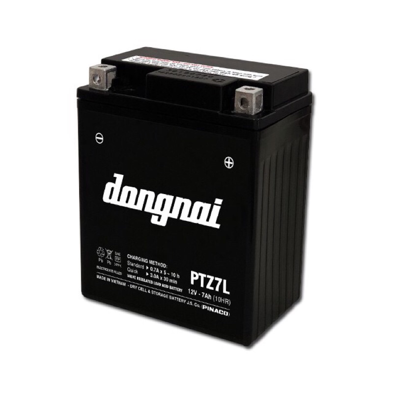 Bình acquy xe máy khô miễn bảo dưỡng Đồng Nai PTZ7L | 12V - 7Ah, ắc quy xe máy honda 12v.