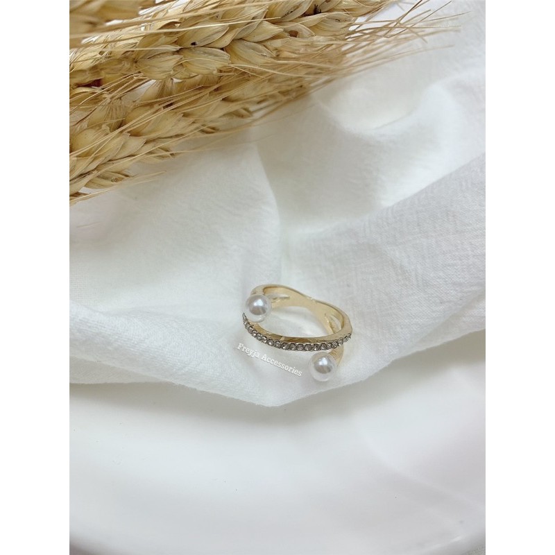 Nhẫn nữ tròn đính đá hạt ngọc hợp kim mạ bạc phong cách vintage