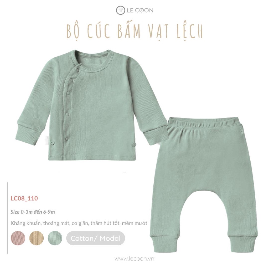 LECOON- Bộ cúc bấm vạt lệch Lecoon LC08110 cho bé trai bé gái từ 0 tháng đến 9 tháng