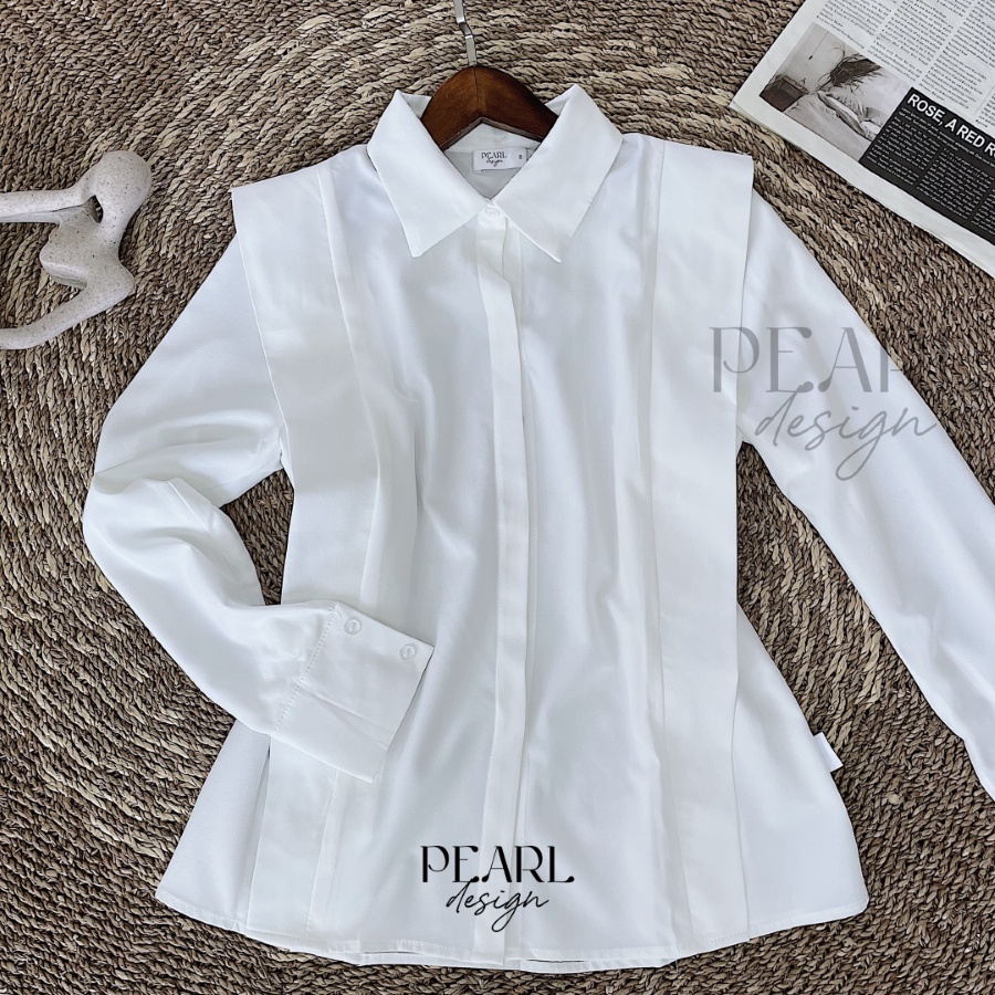 Áo sơ mi trắng công sở nữ cổ đức vai vạt thiết kế sang trọng dáng suông lịch sự Pearl Design 062203