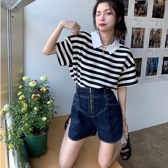 Quần Đùi Jeans Nữ Khóa Kéo Cạp Cao Phong Cách,Quần Short Bò Cạp Giữa Eo Nữ Ống Rộng