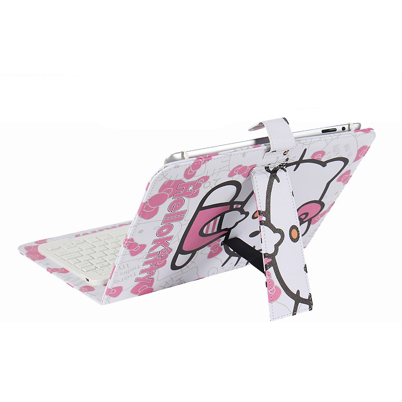 Combo bao da bàn phím + Chuột + lót chuột hình HELLOKITTY cho điện thoại, máy tính bảng từ 4 đến 7 inch