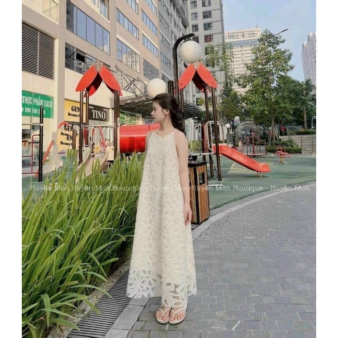 Váy bầu ren kiểu cổ yếm ,dáng dài tiểu thư,mặc đi tiệc ,đi chơi ☘️freesize 43-68kg