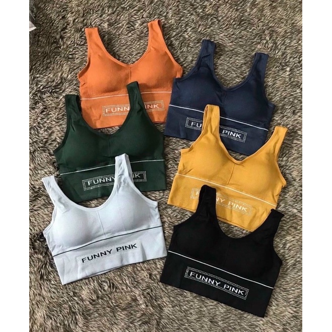 ÁO BRA TẬP GYM YOGA DỆT KIM FUNNY PINK DÁNG 3 LỖ ĐÍNH ĐÁ