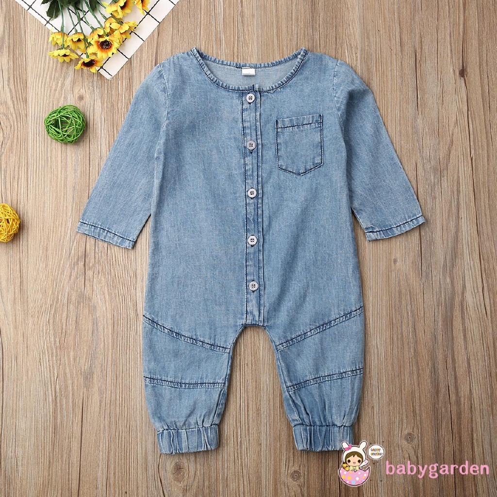 Bộ áo liền quần dài tay vải denim thời trang xinh xắn dành cho bé trai