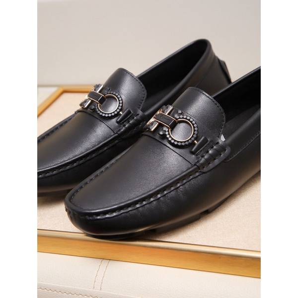 Giày lười da thật nhập khẩu thương hiệu Salvatore Ferragamo cao cấp màu đen trơn lịch lãm cho nam