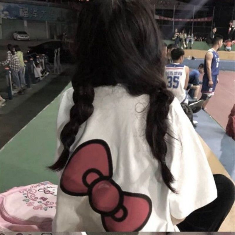 Korean Version Women's Loose T-shirts 2020 Summer Plus Size Student Fashion Short Sleeve All-Fit Cartoon Print Trendy Top