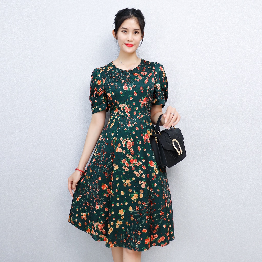 Đầm Xòe Dự Tiệc Công Sở Sang Trọng Bigsize AMYRA, Thiết Kế Dáng Xòe Tay Phồng Hoa Nhí Cao Cấp Đi Làm, Dự Tiệc DA192